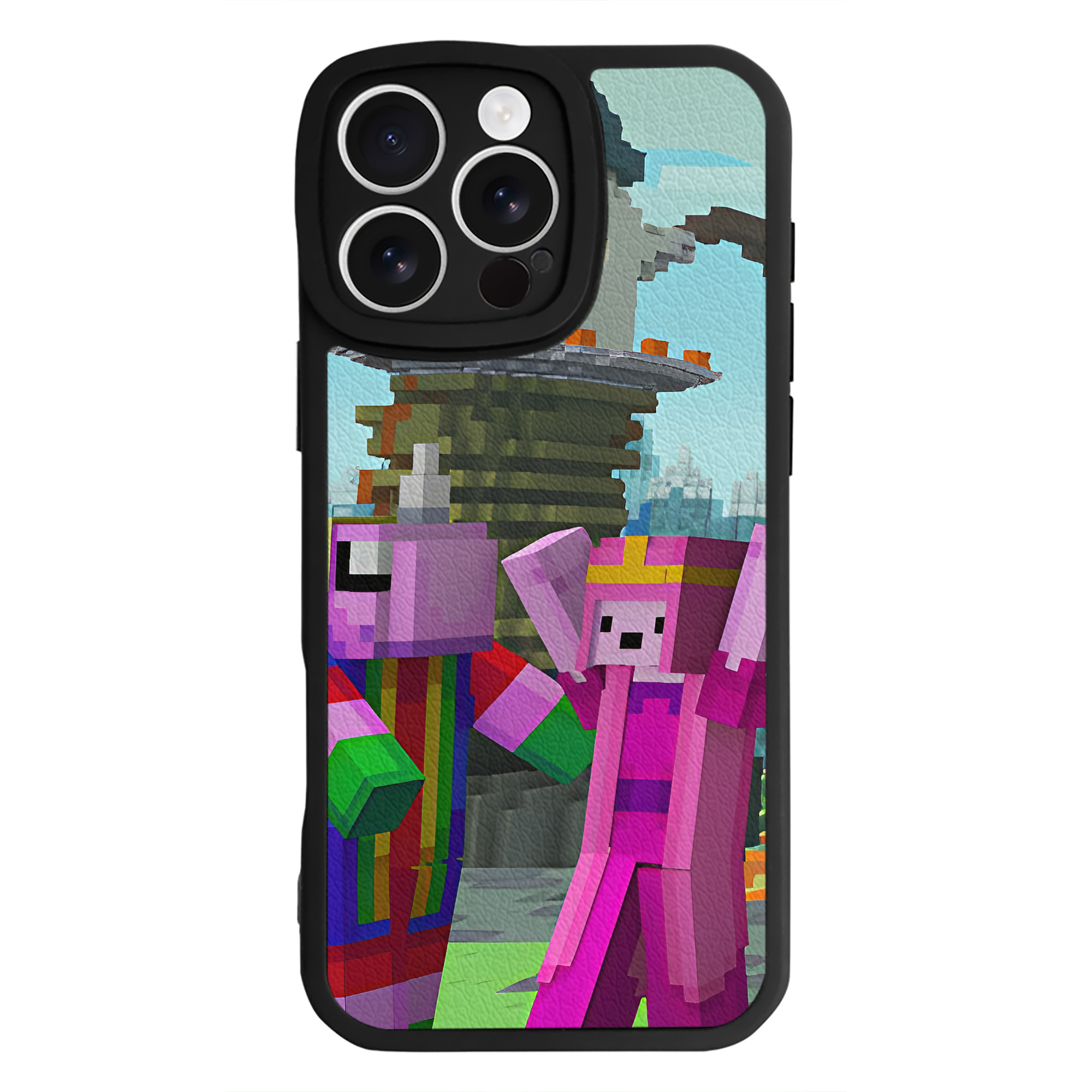 （画像用） マインクラフト ブロックの世界 Minecraft MC Block world 【iPhone 16シリーズ対応】シリコンスマホケース（レザー調） 材質：シリコン